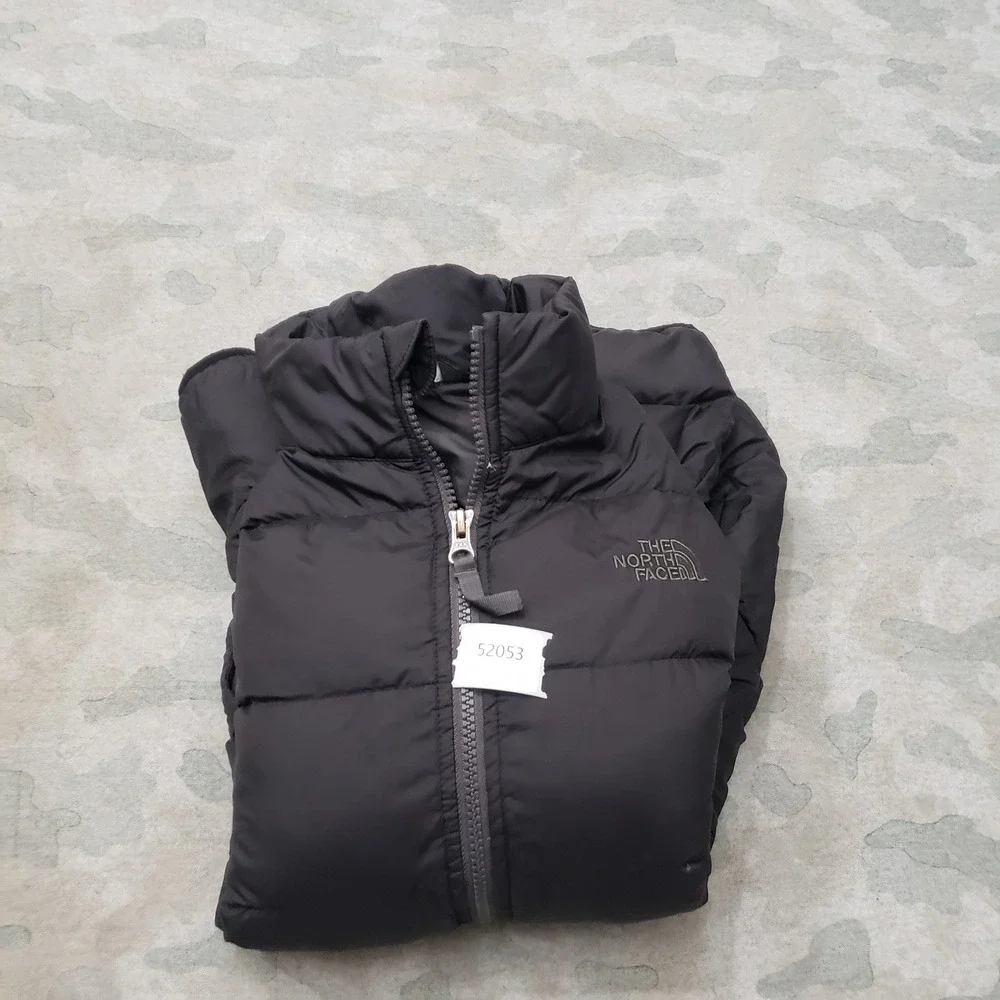 North Face Puffer Jacket Boys Large Black Goose Down 550 Outdoors Hiking Camp